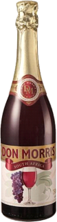 A bottle of Don Morris Non-Alcoholic Red Grape Juice in Champagne packaging.